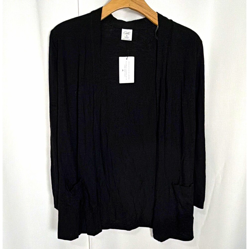 NWT Cielo Womenโs S Black Open Front Cardigan Sweater Long Sleeve Knit Pockets